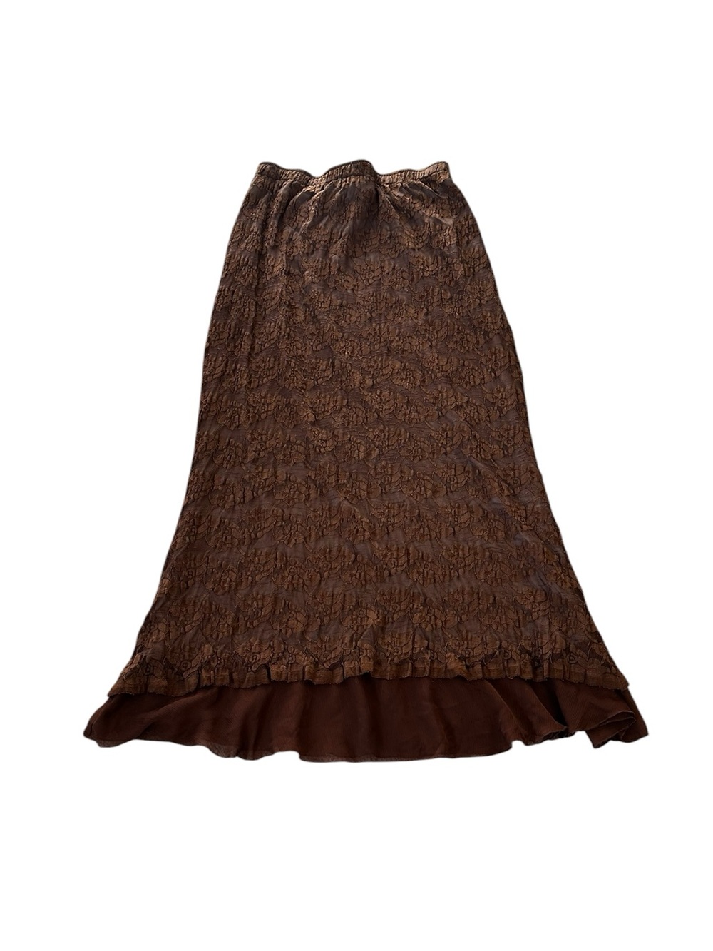 Vintage Brown Mesh Maxi Skirt Chiffon Ruffle Hem 90s Y2K Bohemian Fairy Grunge